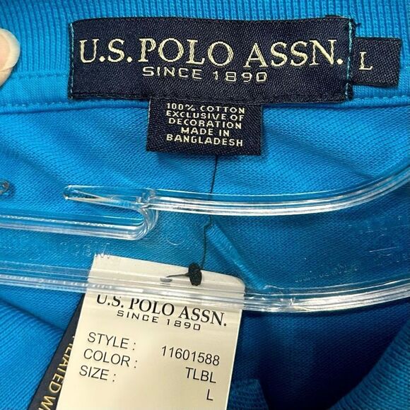 U.S. Polo Assn Men's Large Blue Collared Classic Style Short Sleeve Shirt New - Picture 8 of 11